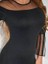 Kadın Uzun Şeffaf Şerit Kollu Madonna Yaka Vücudu Saran Dalgıç Kısa Elbise 2xl-3xl-Siyah 2