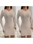 Kadın Uzun Kollu Bisiklet Yaka Şardonlu Kalın Fitilli Kaşkorse Mini Boy Elbise L-Xl-Bej 3