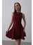 Fiyonk Detay Sıfır Kollu Mini Elbise - Bordo S-Bordo 4