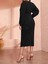 Kadın Uzun Kollu Kruvaze Yaka Belden Kuşaklı Midi Ithal Krep Elbise L-Xl-Siyah 3