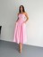 Straplez Pileli Elbise - Pembe Pembe-L 1