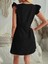 Kadın Fırfır Kollu V Yakalı Düğmeli Keten Elbise Mavi-2xl-3xl 4