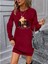 Kadın Uzun Kollu Bisiklet Yaka Ayı Desenli Viskon Iki Iplik Elbise 2xl-3xl-Bordo 1