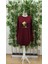 Kadın Uzun Kollu Bisiklet Yaka Ayı Desenli Viskon Iki Iplik Elbise 2xl-3xl-Bordo 4