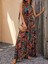 Kadın Kolsuz Halter Yaka Beli Lastikliotantik Desenli Mikro Kumaş Elbise 2xl-3xl-Desenli 2