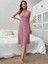 Kadın V Yakalı Önden Düğmeli Kaşkorse Elbise Pembe-L-Xl 4