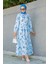 Keny Lotus Çiçekli Yazlık Elbise-Mavi 4