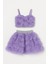 Kız Çocuk Lila 3D Çiçek Detaylı Etekli Takım 3