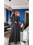 Kadın Krep Kumaş Uzun Kollu Tam Boy Puantiyeli Elbise 132 cm 2xl-3xl-Siyah 3