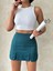 Çift Yırtmaçlı Atlas Şort Etek Petrol Yeşili S240364 5