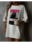Kadın %100 Pamuk Oversize Bisiklet Yaka Baskılı Beyaz Baskılı T-Shirt 2