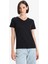 Slim Fit Dar Kesim V Yaka Basic Düz Ribana Kısa Kollu Siyah Tişört I1080AZ25AU 3