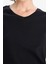 Slim Fit Dar Kesim V Yaka Basic Düz Ribana Kısa Kollu Siyah Tişört I1080AZ25AU 5