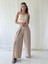 Yırtmaç Detaylı Wide-Leg Pantolon Etek Kadın Vizon 5