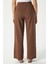 Kadın Lana Keten Pamuk Kahverengi Palazzo Pantolon 4