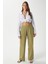 Kadın Lana Keten Pamuk Haki Palazzo Pantolon 1