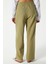 Kadın Lana Keten Pamuk Haki Palazzo Pantolon 3
