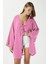 Kadın Sandra %100 Pamuk Müslin Bağcıklı Pembe Kimono 2
