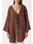 Kadın Sandra %100 Pamuk Müslin Bağcıklı Kahvrengi Kimono 3
