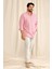 Erkek Fuşya Comfort Fit Rahat Kesim Düğmeli Yaka Casual Keten Gömlek 1