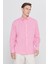Erkek Fuşya Comfort Fit Rahat Kesim Düğmeli Yaka Casual Keten Gömlek 6