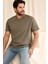 Erkek Haki %100 Pamuk Slim Fit Dar Kesim Bisiklet Yaka Tişört 1
