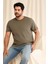 Erkek Haki %100 Pamuk Slim Fit Dar Kesim Bisiklet Yaka Tişört 3