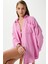 Kadın Tilda %100 Pamuk Müslin Oversize Pembe Gömlek 2