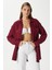 Kadın Tilda %100 Pamuk Müslin Oversize Bordo Gömlek 3