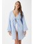 Kadın Sandra %100 Pamuk Müslin Bağcıklı Mavi Kimono 2