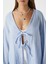 Kadın Sandra %100 Pamuk Müslin Bağcıklı Mavi Kimono 3
