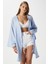 Kadın Sandra %100 Pamuk Müslin Bağcıklı Mavi Kimono 4