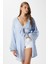 Kadın Sandra %100 Pamuk Müslin Bağcıklı Mavi Kimono 8