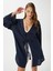 Kadın Sandra %100 Pamuk Müslin Bağcıklı Lacivert Kimono 2