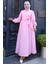 Yandan Bağlamalı Tesettür Elbise Pembe HM2753 1