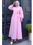 Yandan Bağlamalı Tesettür Elbise Pembe HM2753 4