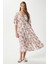 Kadın Katy Pembe Çiçekli Bel Lastikli Yırtmaçlı Viskon Yazlık Elbise 1