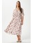 Kadın Katy Pembe Çiçekli Bel Lastikli Yırtmaçlı Viskon Yazlık Elbise 6