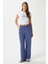 Kadın Sasha Serin Doku Bel Lastikli Indigo Palazzo Pantolon 1