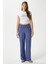 Kadın Sasha Serin Doku Bel Lastikli Indigo Palazzo Pantolon 3
