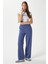 Kadın Sasha Serin Doku Bel Lastikli Indigo Palazzo Pantolon 4