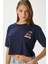 Kadın Cute Kiraz Baskılı Lacivert Crop T-Shirt 1