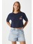 Kadın Cute Kiraz Baskılı Lacivert Crop T-Shirt 2