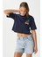 Kadın Cute Kiraz Baskılı Lacivert Crop T-Shirt 3