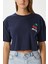Kadın Cute Kiraz Baskılı Lacivert Crop T-Shirt 8
