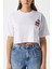 Kadın Cute Kiraz Baskılı Beyaz Crop T-Shirt 5