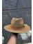 Kadın Simli Premium Hasır Fedora Şapka - Camel 2