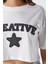 Kadın Creative Antrasit Nakışlı Crop T-Shirt 3