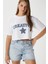Kadın Creative Mavi Beyaz Nakışlı Crop T-Shirt 4