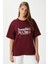 Kadın Something Kiraz Baskılı Bordo Oversize T-Shirt 7